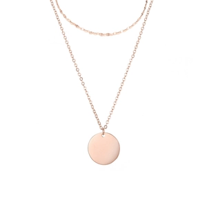 Double layered rose gold stainless steel necklace featuring a smooth round pendant