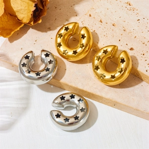 Stainless Steel C Shaped Ear Cuffs Hollow Star Geometric Non Piercing Clip On Earrings Punk Minimalist For Women