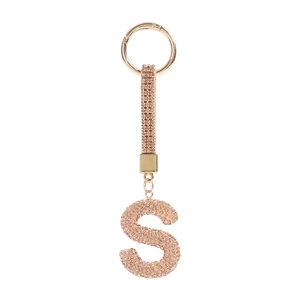 Detail of a sparkling gold letter S keychain with micro-pave crystal rhinestones