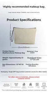 Detailed view of beige linen makeup bag with golden moon and star prints and zipper