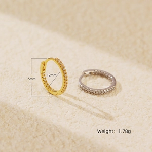 Micro-pave 15mm sterling silver hoop earrings with white crystals in gold and silver finish