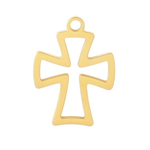 Detailed view of a gold hollow cross pendant with top ring for jewelry making