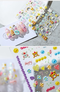 Détail des stickers ongles 3D TS-1547 avec motifs mignons de lapins et d'ours en relief