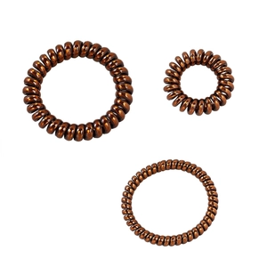 Elastic spiral telephone wire hair ties in bronze metallic finish with three varied sizes
