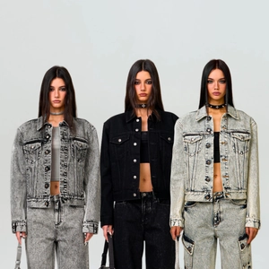 Veste En Jean Vintage Pour Femmes Coton Coupe Ajustée Revers Manches Longues Streetwear Classique Délavé Manteau