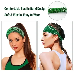 Green paisley sweatband for men and women featuring high-elasticity band for sports fitness