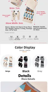 Detaillierte Größenangaben für Winter-Strickset aus Mütze, Schal und Handschuhen mit Geometrie
