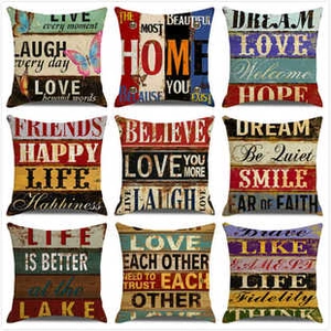 Collage of nine Halloween cushion covers featuring vintage wood grain and quotes