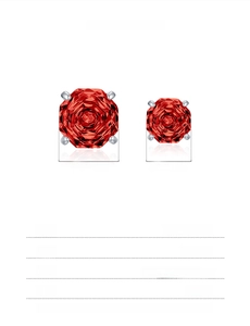 Detailed view showing 8mm and 6mm red octagon cut silver earrings with size parameters