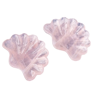 Set of two pink natural quartz shell shaped bowls for crystal healing and home decor