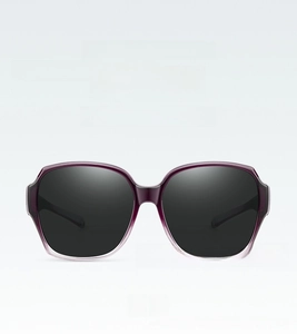 Macro detail of purple polygon fit-over polarized sunglasses for prescription glasses