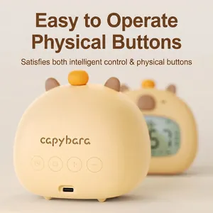 Cute Capybara digital alarm clock with soft night light and Type-C rechargeable battery