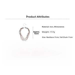 Detailed size chart for layered rhinestone and pearl necklace with 31cm length and 11cm tail