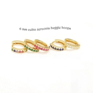 925 Sterling Silver Colorful Cubic Zirconia Huggie Hoop Earrings Gold Plated Geometric Fashion Jewelry For Women