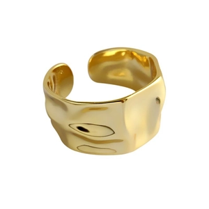 Minimalist golden wide ring with irregular lava texture and adjustable open band design