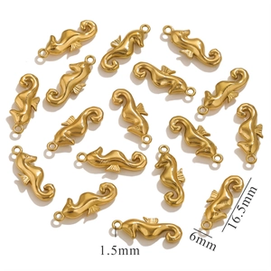 Detailed view of seahorse pendant measurements 16.5mm height in polished gold steel
