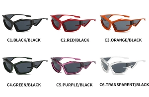 Matrix view of trendy cat eye sunglasses in six vibrant colors and geometric frames