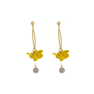 Elegant gold earrings with yellow floral charms and sparkling crystal drops for women