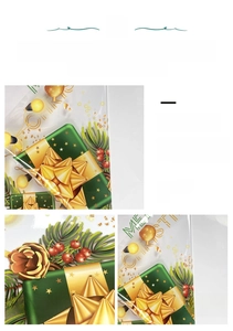 Detail showing vibrant double-sided Christmas window stickers with festive ribbon patterns