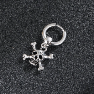 Silver skull pendant earrings in punk style with stainless steel hoop for men and women