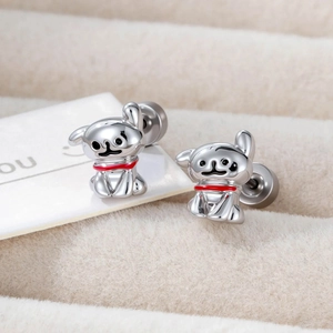 Cartoon Dog Ear Cartilage Stud Titanium Steel Screw Back Helix Piercing Earring Cute Minimalist For Women