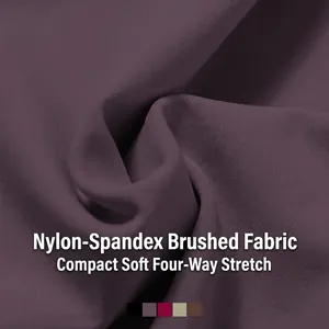 Close-up of brushed dark purple yoga fabric with four-way stretch and soft texture