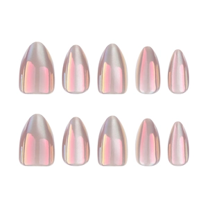 Kurze mandelförmige Aurora Katzenaugen Nägel in Rosa, 10 Stück Set auf weißem Grund