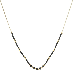 Collier minimaliste en or avec fines perles de cristal noir et accents dorés