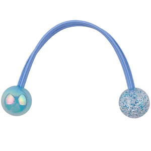 Blue elastic hair tie with glossy pearlescent bead and transparent glitter ball charm