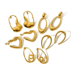 Modern geometric irregular stainless steel earrings set with polished 18k gold plating