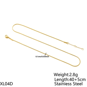 Detailed macro view of 18K gold plated stainless steel snake chain with sizing specs