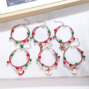 Set of 6 Christmas themed bracelets with Santa, reindeer, and candy cane charms