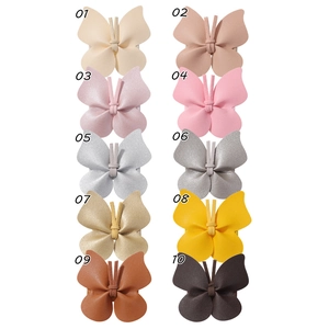 Detailed set of 10 colorful faux leather butterfly hair clips with litchi texture