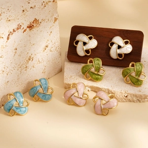 Elegant 316 stainless steel flower stud earrings in white, green, blue and pink colors