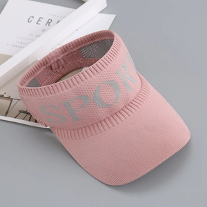Pink knitted open top sun visor hat with sport letter embroidery for outdoor activities
