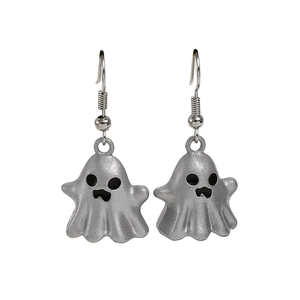 Ghost earrings for Halloween in silver-grey metal finish with cute cartoon design
