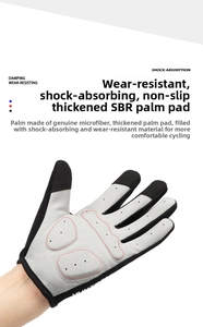 Détail de gants de cyclisme avec rembourrage SBR épais et micro-perforations respirantes