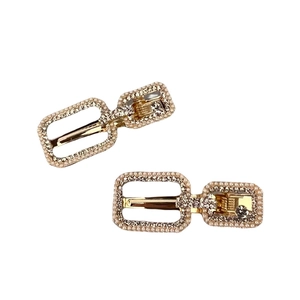 Premium gold alloy duckbill clips with rhinestones and pearls in a square mini design