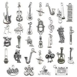 Musical Instrument Charms Antique Silver Zinc Alloy Musical Note Pendants For DIY Jewelry Making Necklace Bracelet Accessory