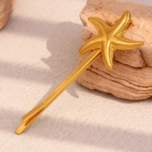 18K gold plated stainless steel starfish hair clip with detailed textured finish