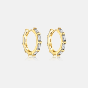 Orecchini a Cerchio in Argento Sterling 925 Minimalisti da Donna Placcati in Oro 18K Strass Taglio Baguette Gioielli Geometrici