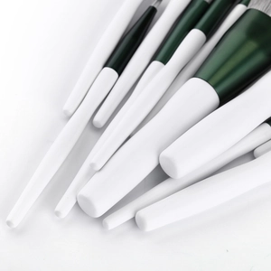 Green Cloud 12pcs makeup brush set with white matte handles and dark green metal ferrules