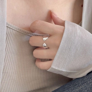 Minimalist 925 sterling silver teardrop open ring with high-polished mirror finish