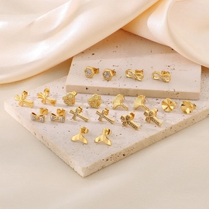 Stainless Steel Stud Earrings For Women Rhinestone Inlaid Heart Cross Infinity Ginkgo Leaf Bow Elegant Trendy Jewelry