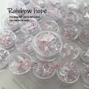 Pink shell flakes and pearls nail art kit with crystals for elegant manicure designs