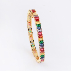 Bohemian gold plated rainbow bracelet with colorful rectangular zircon gemstones