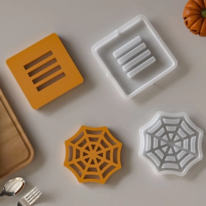 Halloween spider web and grid silicone resin coaster molds for DIY craft baking decoration