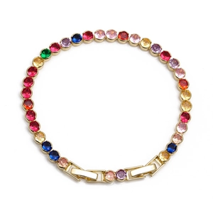 Rainbow tennis bracelet with 18K gold plating and multicolor round cut crystals