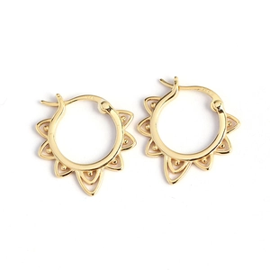 Vintage S925 silver gold-plated hoop earrings with hollow sunburst pattern and bead details