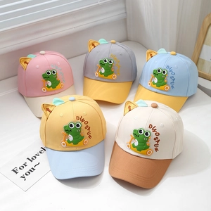 Kids Baseball Cap Cotton Cartoon Dinosaur Embroidery Sun Hat With 3D Ears For Toddler Boys Girls